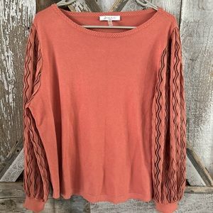 siani burnt orange sheer sleeve casual sweater blouse